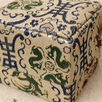 fingerring æske blå beige kinesisk mønster silke betrukket gammel genbrug
